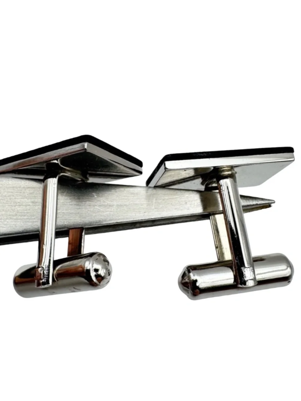 Vtg Japanese Higo Zogan Silver Cufflinks Tie Clip Set Gold Inlay Mens Gift Box